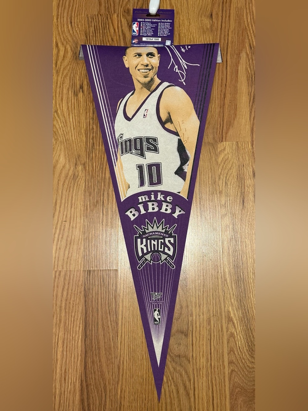 Vintage Sacramento Kings Mike Bibby Pennant - NOS Limited Edition 1319/1500 Mint